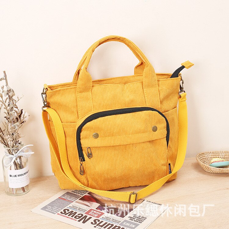 Realaiot Autumn Winter Corduroy New Simple Versatile Portable Shoulder Bag School Bag Art Thickened Canvas Messenger Bag