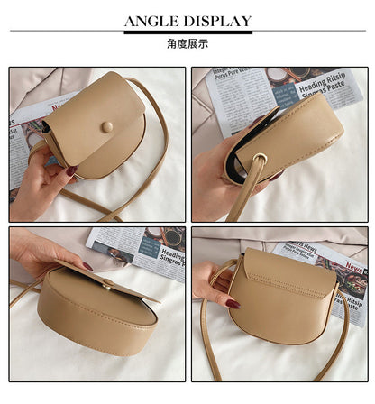 Realaiot Solid Color Simple Mini Saddle Bag PU Leather Crossbody Bags for Women Summer Fashion Sweet Shoulder Handbags