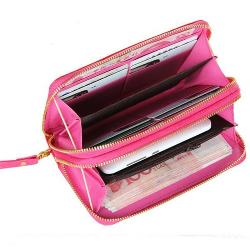 Realaiot Female Long Purse Fashion Bright Lacquered Coin Handbag Solid Color Double Zipper Larger Capacity Card Stone Pattern Long Wallet