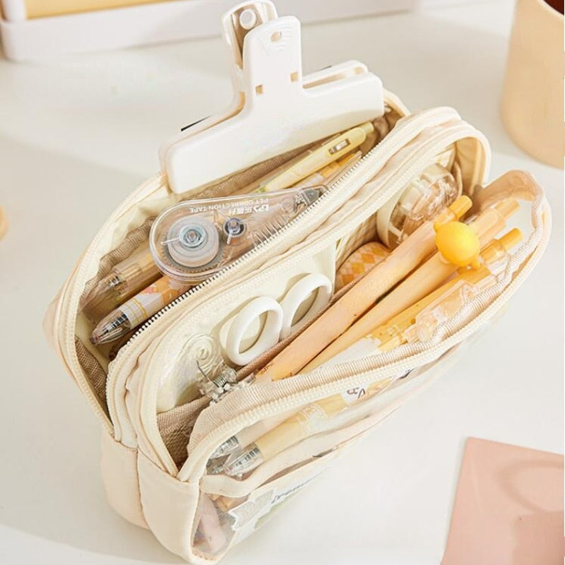 Cyflymder Multi Layer Transparent Pencil Bag Large Capacity Stationery Holder Box Student Zipper Pencil Pouch Children School Supplies