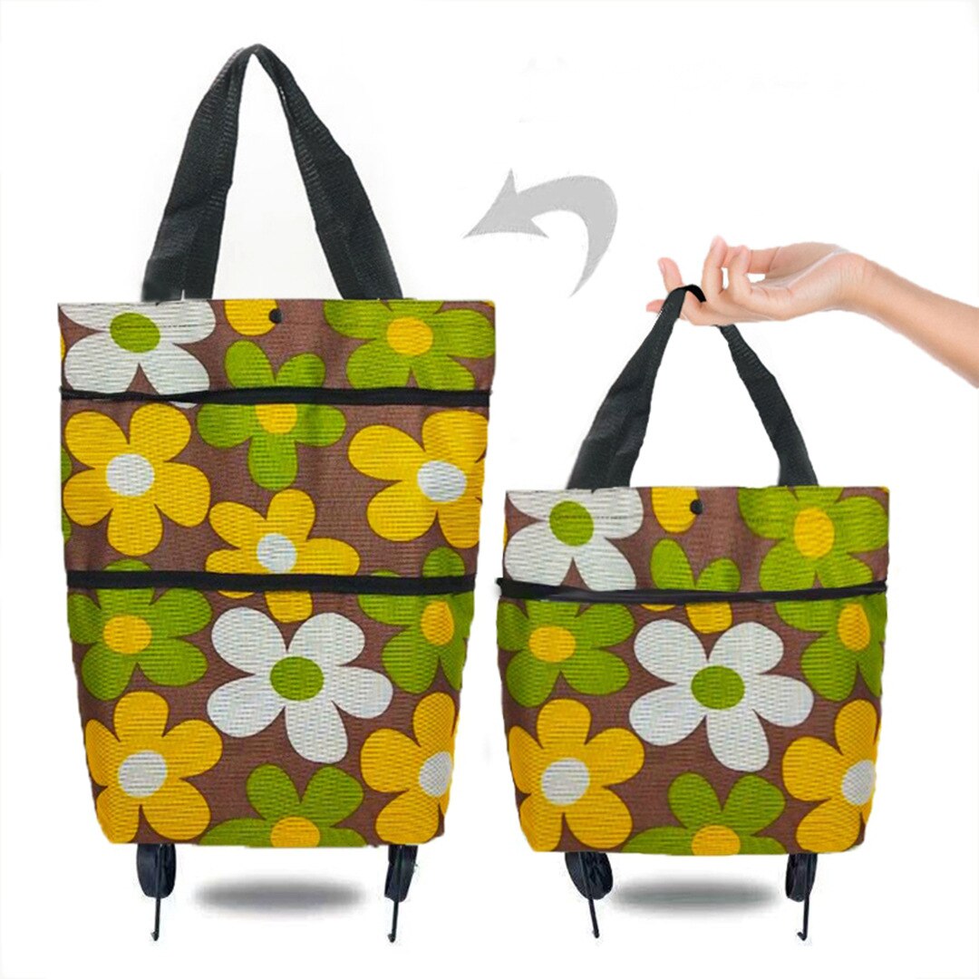 Realaiot Folding Shopping Pull Cart Trolley Bag With Wheels Foldable Shopping Bags  Reusable Grocery Bags Food Organizer Vegetables Bag