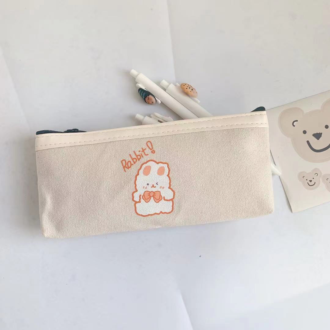 Realaiot 1 Pcs Kawaii Pencil Case Bear Canvas Pencil Box Pencilcase Pencil Bag School Supplies Stationery