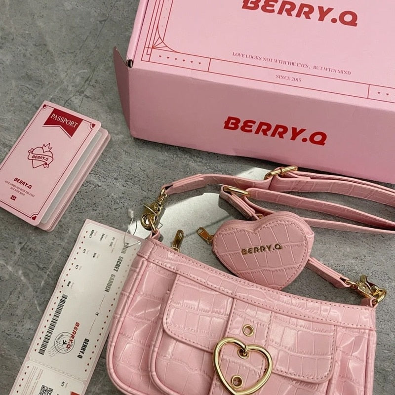 Realaiot Harajuku Kawaii Lolita Shoulder Bag Women PU Leather Candy Color Sweet Cute Crossbody Bag With Coin Purse Handbags Wallet