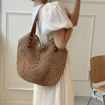 Realaiot Weave Tote Bag Female Bohemian Shoulder Bags for Women Summer Beach Straw Handbags and Purses Lady Travel Shopping Bags