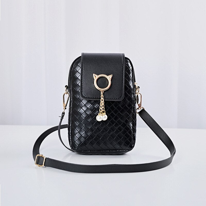 Realaiot Spring Summer Mini Cross-body Mobile Phone Shoulder Bag Woven Pearl Tassel Cover-style Female Bag Shoulder Diagonal Bag