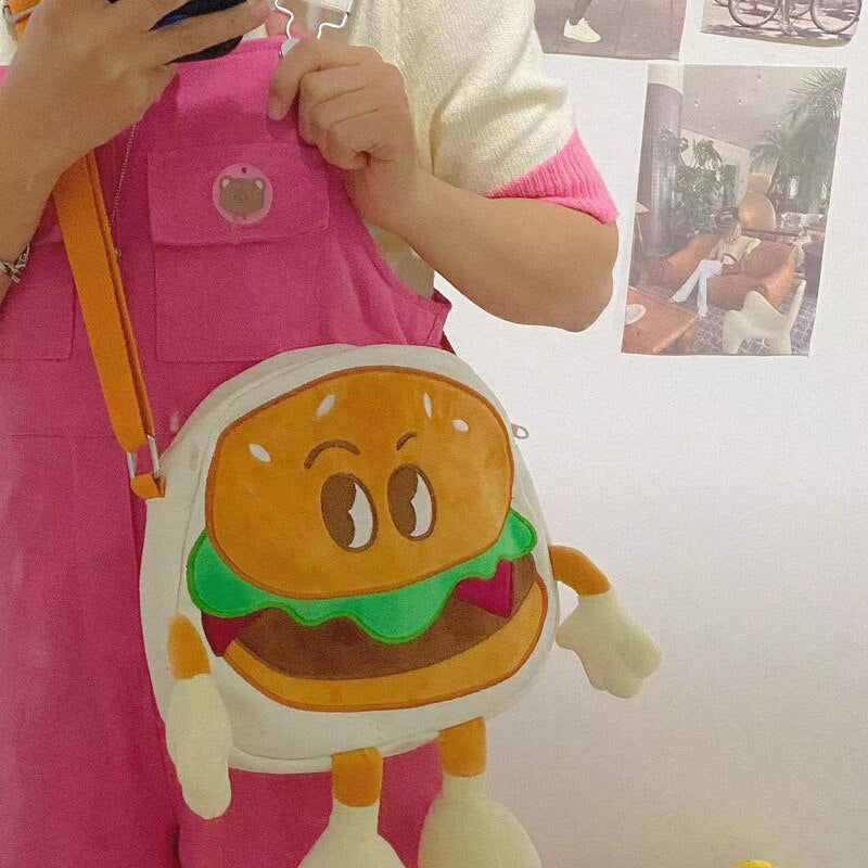 Realaiot Cute Retro Hamburger Kawaii Shoulder Bag High Capacity Pu Leather Student Backpack Women Bag School Backpack College Students