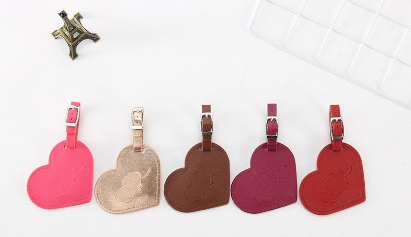 Realaiot Baggage Boarding Tag Women Travel Accessories Leather Suitcase ID Address Holder Portable Label New Fashion Heart Luggage Tag