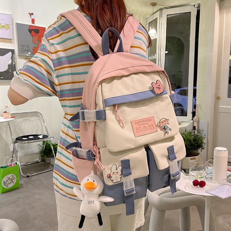 Realaiot Large Capacity Backpacks For Women Japanese Schoolbag Kawaii Student Multi-color Bag Ins Popular Waterproof Cute Travel Rucksack