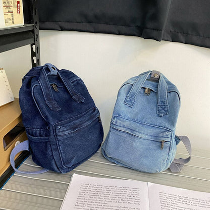 Realaiot Denim Canvas Female Backpack College Student School Bag For Teenager Girls Vintage Women Kawaii Backpack Ladies Travel Book Bag