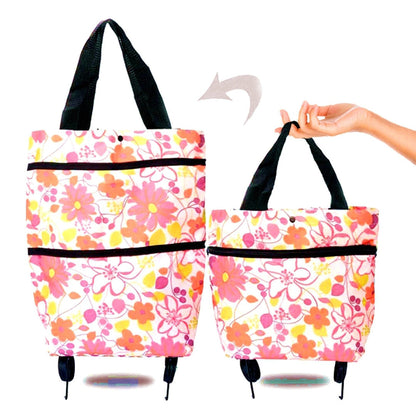 Realaiot Folding Shopping Pull Cart Trolley Bag With Wheels Foldable Shopping Bags  Reusable Grocery Bags Food Organizer Vegetables Bag