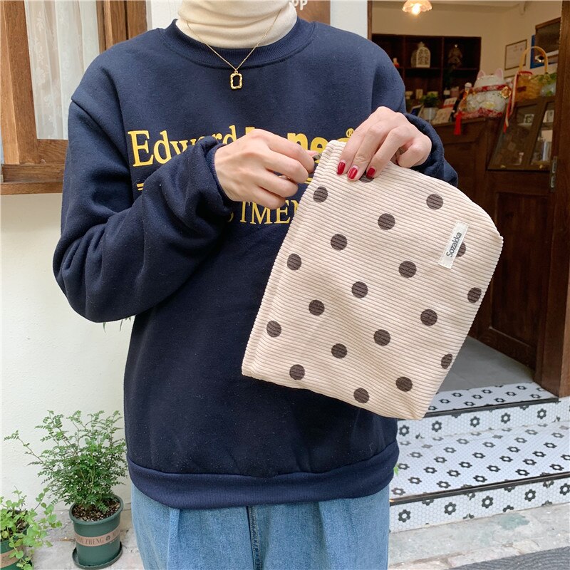 Realaiot Dot Women Cosmetic Bag Retro Design Ladies Storage Clutch Purse Bags Fashion Checkerboard Girls Student Small Handbags