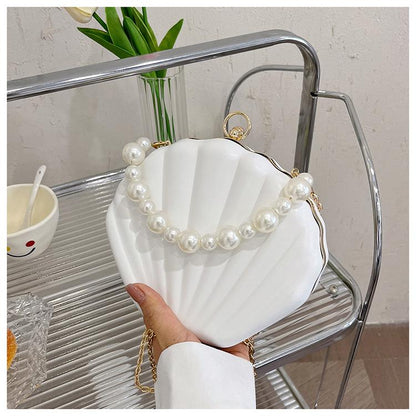 Realaiot Evening Bags Shell Shape Women Clutch Bags New Wedding Bridal Handbag Pearl Beaded Fashion Shell Chain Party Bags