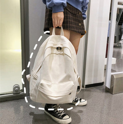 Cyflymder New Trend Large-capacity Simple Solid School Female Backpack Cotton Canvas School Bag Students Satchel White Black Bags