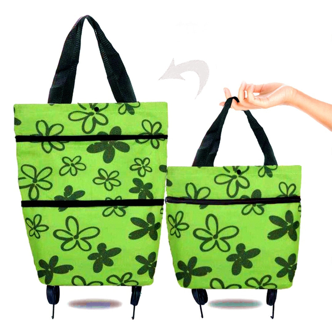 Realaiot Folding Shopping Pull Cart Trolley Bag With Wheels Foldable Shopping Bags  Reusable Grocery Bags Food Organizer Vegetables Bag