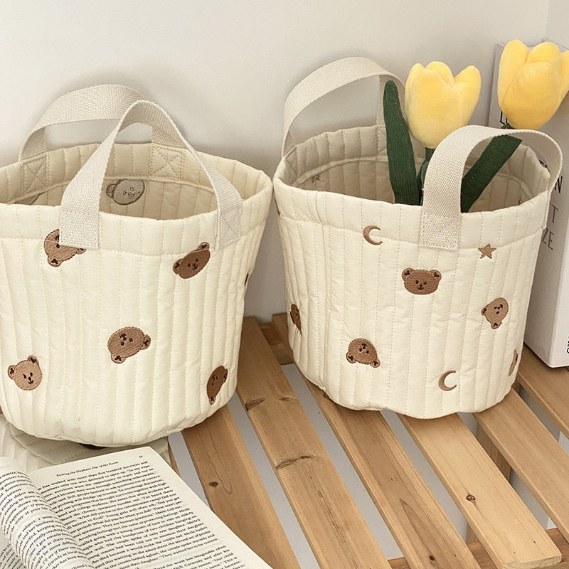 Realaiot Bear Embroidery Women Lunch Bag Soft Canvas Quilting Design Food Storage Bucket Handbag Makeup Cosmetic Organizer Small Tote