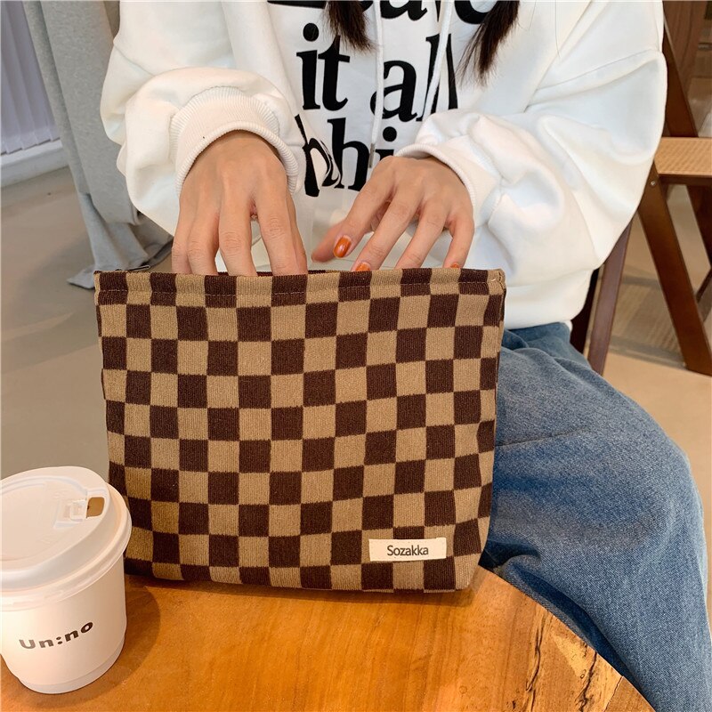 Realaiot Dot Women Cosmetic Bag Retro Design Ladies Storage Clutch Purse Bags Fashion Checkerboard Girls Student Small Handbags