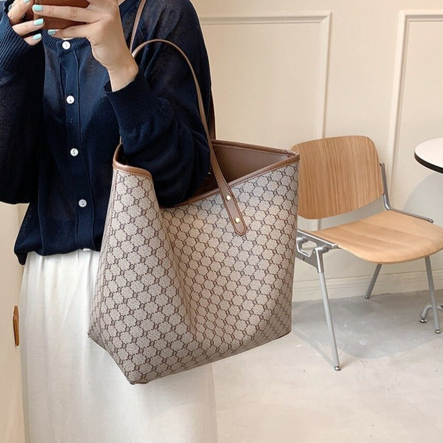 Realaiot 2 Pcs/set Women Bag Luxury Designer High Capacity Tote Handbag Trend Brand Designer Striped Shopper Shoulder Shopping Bag purses