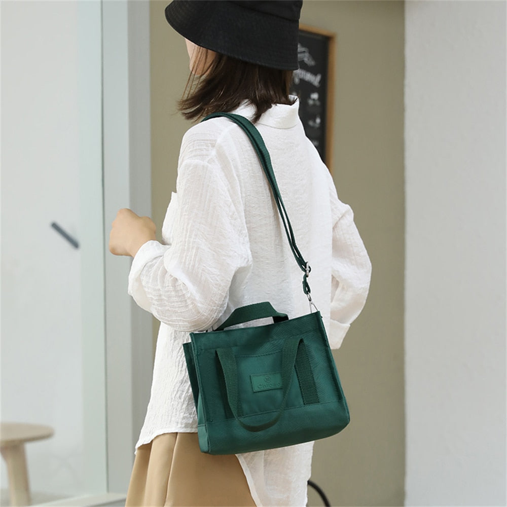 Realaiot Simple Fashion Shoulder Bags For Women New Handbags Waterproof Nylon Canvas Tote Bag With Pockets Crossbody Lunch Bag Bolso