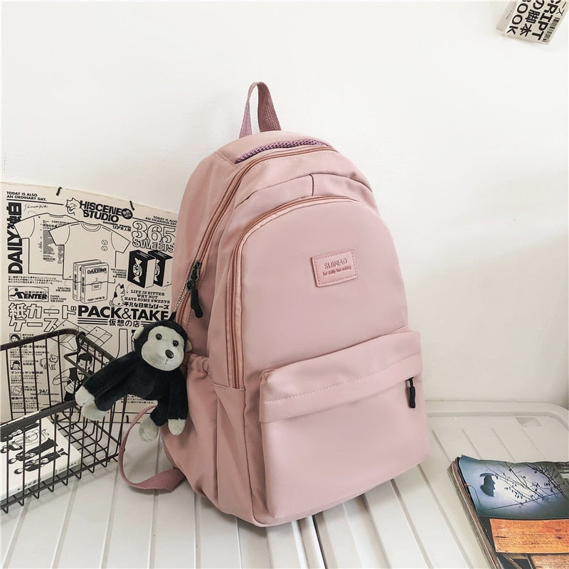 Realaiot Women's Backpack Solid Color Female Multi-pocket Casual Woman Travel Bag High Quality Schoolbag for Teenage Girl Book Knapsack