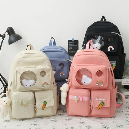 Realaiot 5 PCS Schoolbag Female New High School High-capacity Female Backpack Junior High School Pupil Backpack