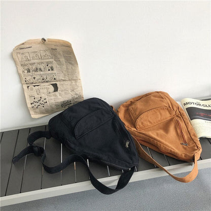 Realaiot Canvas Chest Bag Women Women Shoulder Messenger Bag Unisex Canvas Crossbody Bag Muliti Pocket Casual Women Bag