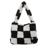 Realaiot Fashion Checkered Print Shoulder Bag Autumn Winter Hit Color INS Fashion Women Plush Bag Handbag Women Tote Bags Shopper bag