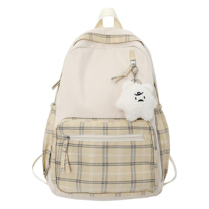 Realaiot Cute Girls Plaid Backpack Women Large Capacity Simple School Bags for Teens Female Korean Harajuku School Student Bookbag Ladies