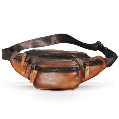 Realaiot Thick Real Leather Male Cross-body Sling Chest Pack Design Travel Cigarette Phone Case Pouch Travel Fanny Waist Belt Bag Men