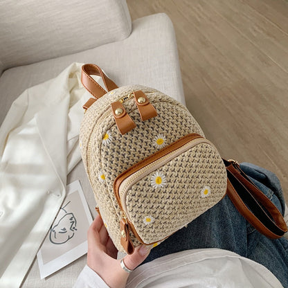 Realaiot Kawaii Fashion Mini Backpacks For Girls Woven Design Ladies Bag  Summer Small Backpacks Women's Bag Female Mochila Straw