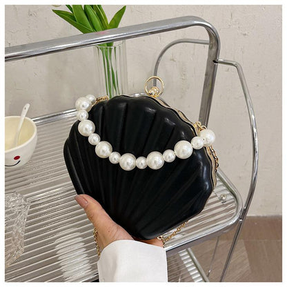 Realaiot Evening Bags Shell Shape Women Clutch Bags New Wedding Bridal Handbag Pearl Beaded Fashion Shell Chain Party Bags