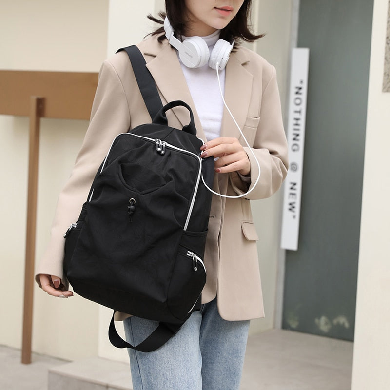 Realaiot Girls Travel School Bag Lady Leisure Trendy Women Washed Nylon Laptop Book Bag Fashion Female Cool Student College Backpack New