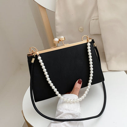 Realaiot Vintage Shoulder Bags Women Fashion Pearl Chain Handbag Kiss Lock Designed Brand Women Small Clip Bags Sac Feminina Bolsa