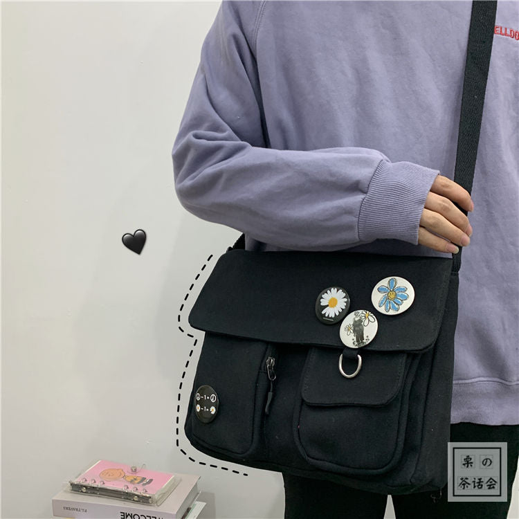 Realaiot Canvas Messenger Korean Version Tooling Female Harajuku Messenger Bag Multifunctional Outdoor Travel Student School Package