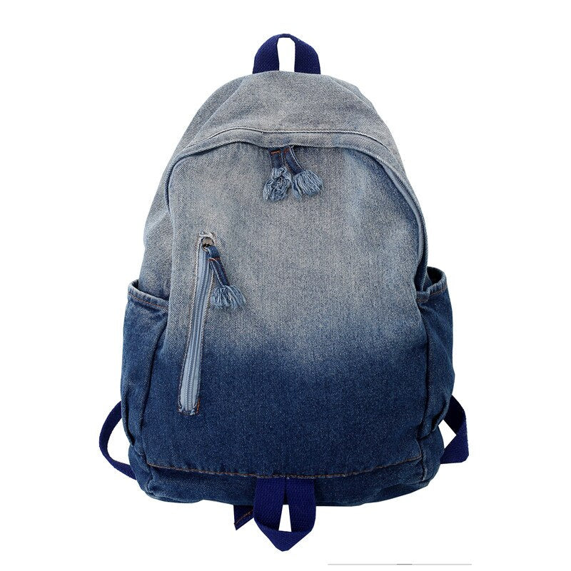 Realaiot Women's Bag Trend Gradient Denim Fabric Women's Backpack Men's Fashion Travel Backpack Unisex Student Bag Mochilas Escolare