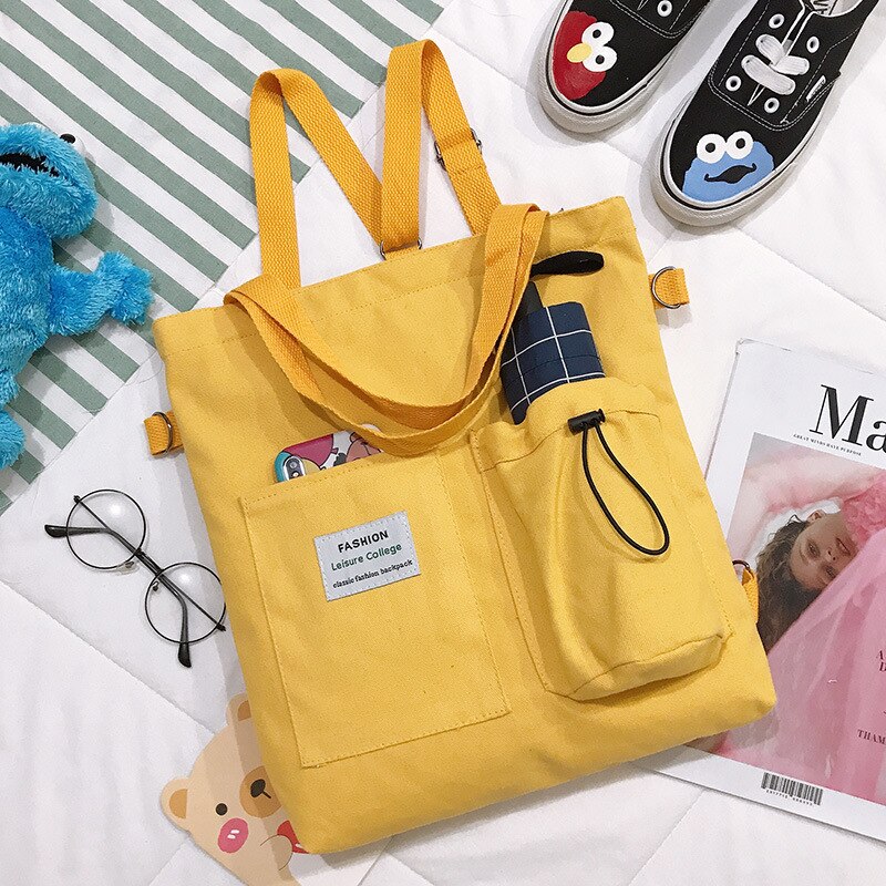 Realaiot Simple Women Package Print Cute Bear Canvas Bag Handbags Japanese Literary Shoulder Bag Casual Shopping Tote Girl Handbag