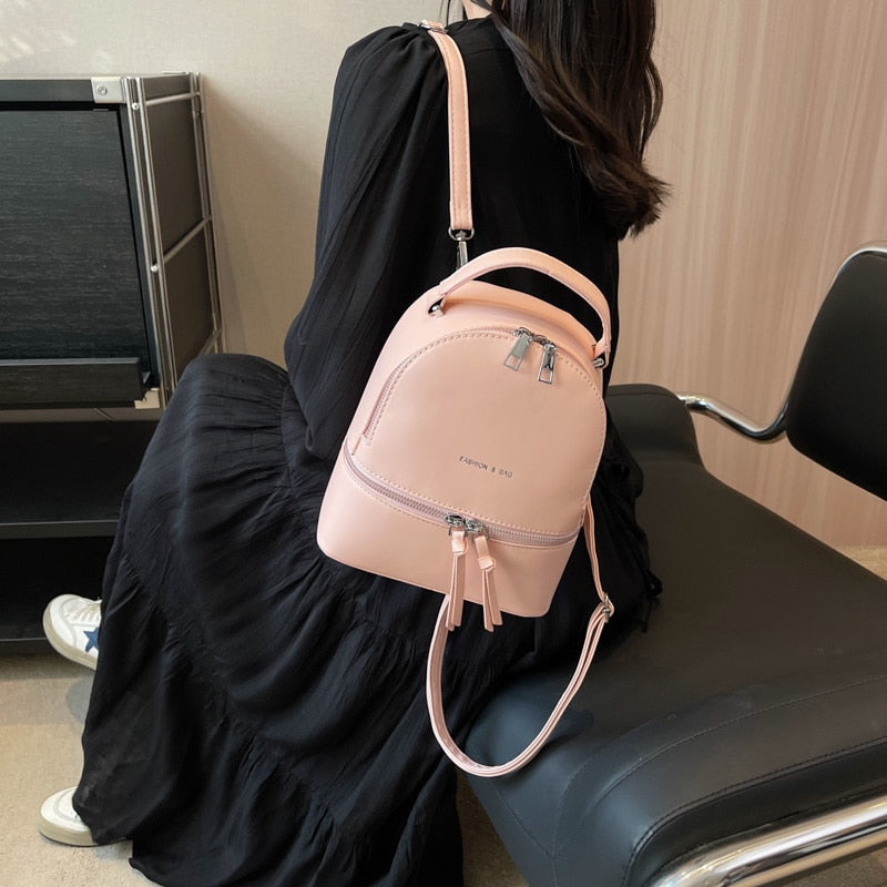 Realaiot Women Backpack Luxury Designer Pu Leather Shoulder Bag For Teeange Girls Female Fashion Small Rucksack Messenger Bags Trend Bags