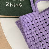Realaiot Handbags Shopping Women Bag Totes Female Hollow Out Crochet Spring Summer Hand-woven Hollow-out Fashion Tote Purple Bags
