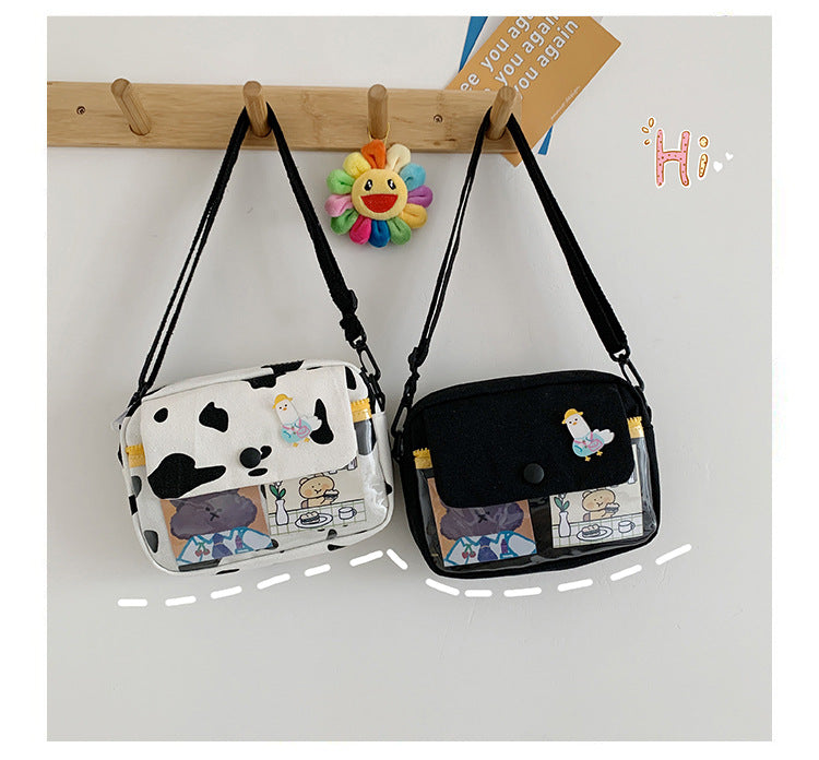 Realaiot Canvas Student Crossbody Bags for Women Japanese Cartoon Print Small Shoulder Bag Cute Fashion Kawaii Messenger Bag Phone