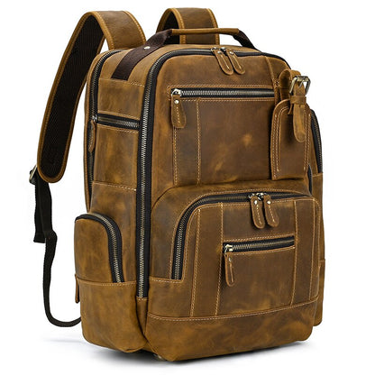 Cyflymder New Style Men's Leather Backpack Vintage Fashion Men Male Travel Bag Laptop Bagpack For Male Cowhide Male Bag Anti theft