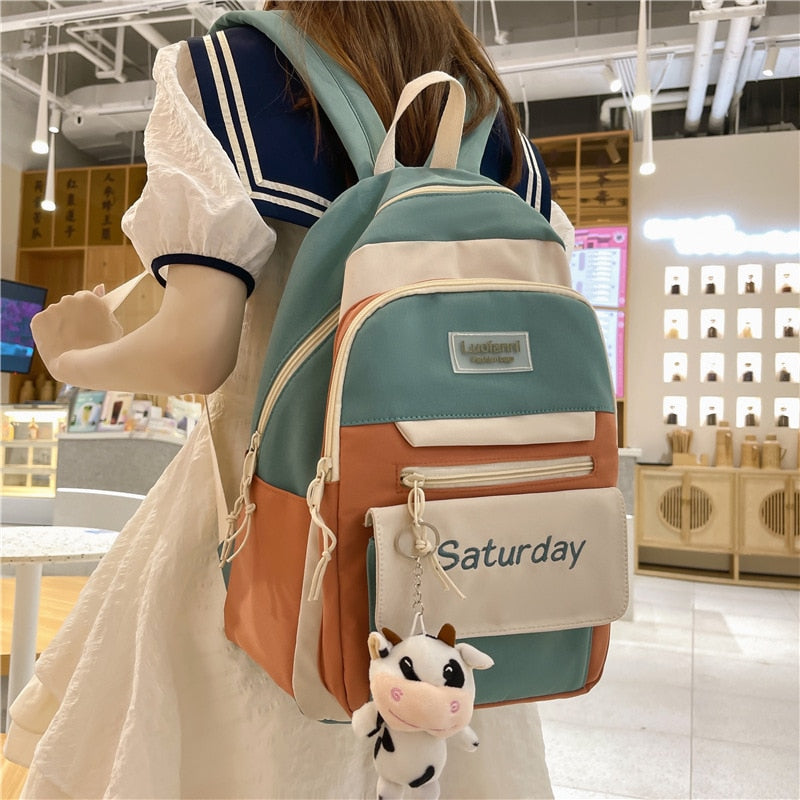 Realaiot Large Capacity Backpacks For Women Japanese Schoolbag Kawaii Student Multi-color Bag Ins Popular Waterproof Cute Travel Rucksack