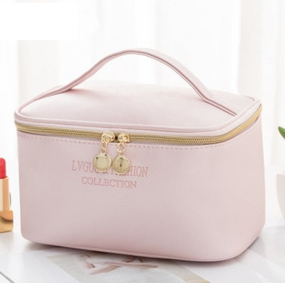 Realaiot 1 Pc  Large Women Cosmetic Bag PU Leather Waterproof  Zipper Make Up Bag Travel Washing Makeup Organizer Beauty Case