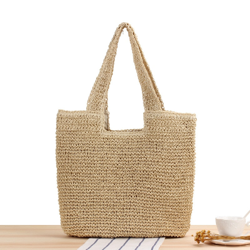 Realaiot Fashion Straw Women Shoulder Bags Paper Woven Female Handbags Large Capacity Summer Beach Straw Bags Casual Tote Purses