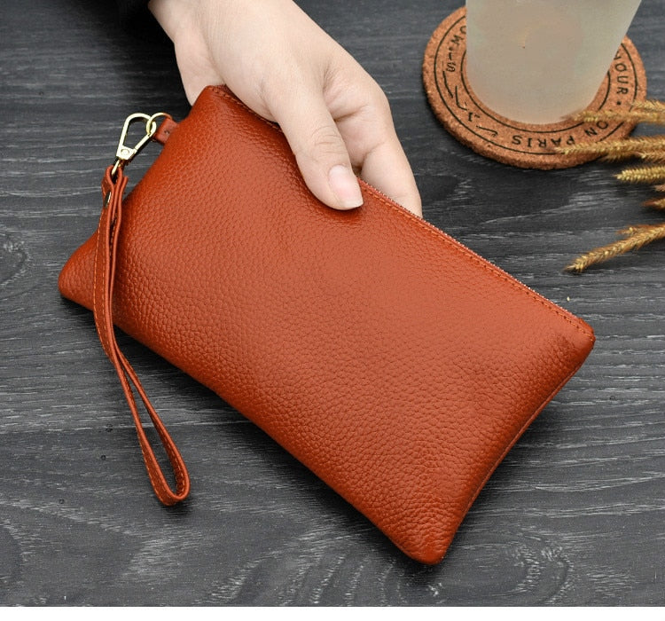 Cyflymder Real Cow Genuine Leather Wallet Women Mini Handbag Purse Card ID Phone Holder Zipper Clutch Evening Bags Small Wristlet Wallets