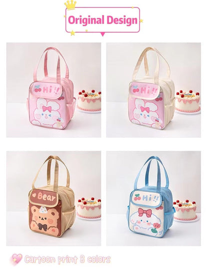 Realaiot Kawaii Lunch Bag Women Cute Bear Picnic Travel Thermal Breakfast Box Girls School Child Convenient Lunch Box Tote Food Bags 118