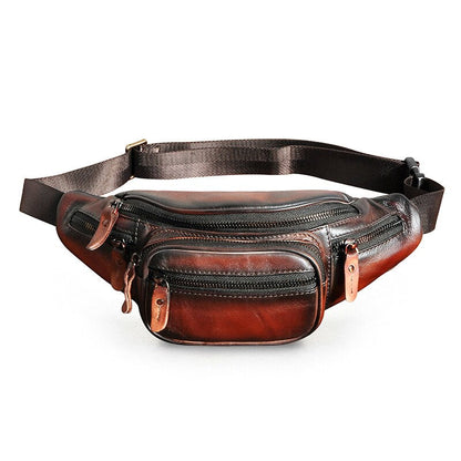 Realaiot Thick Real Leather Male Cross-body Sling Chest Pack Design Travel Cigarette Phone Case Pouch Travel Fanny Waist Belt Bag Men