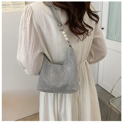 Realaiot Women INS Fashion Rhinestone Square Bag Ladies Messenger Bag Designer Pearl Chain Shoulder Corssbody Bags 苤�邾郕訄 �迮郇�郕訄� �訄迣迮�