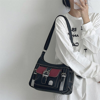 Realaiot Vintage High Quality PU Leather Shoulder Bag tote Women's Hip hop Messenger Bag Large Capacity Handbag Commuter Bag Female