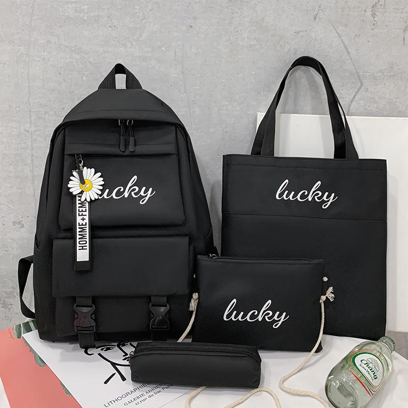 Realaiot 4 PCS New Student Backpack Small Fresh Letters Contrast Color Junior High School Backpack Casual Travel Backpacks