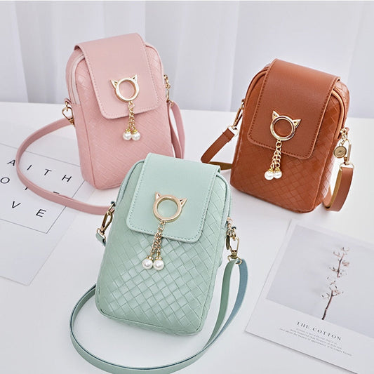 Realaiot Spring Summer Mini Cross-body Mobile Phone Shoulder Bag Woven Pearl Tassel Cover-style Female Bag Shoulder Diagonal Bag