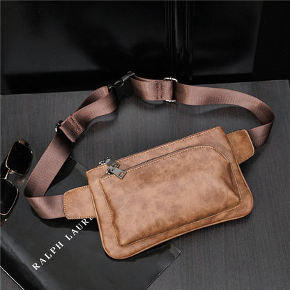 Realaiot Street Fashion Chest Bag Men Waist Bag Crossbody Shoulder Bags Men Chest Bag Mobile Phone Bag PU Leather Men's Chest Bags